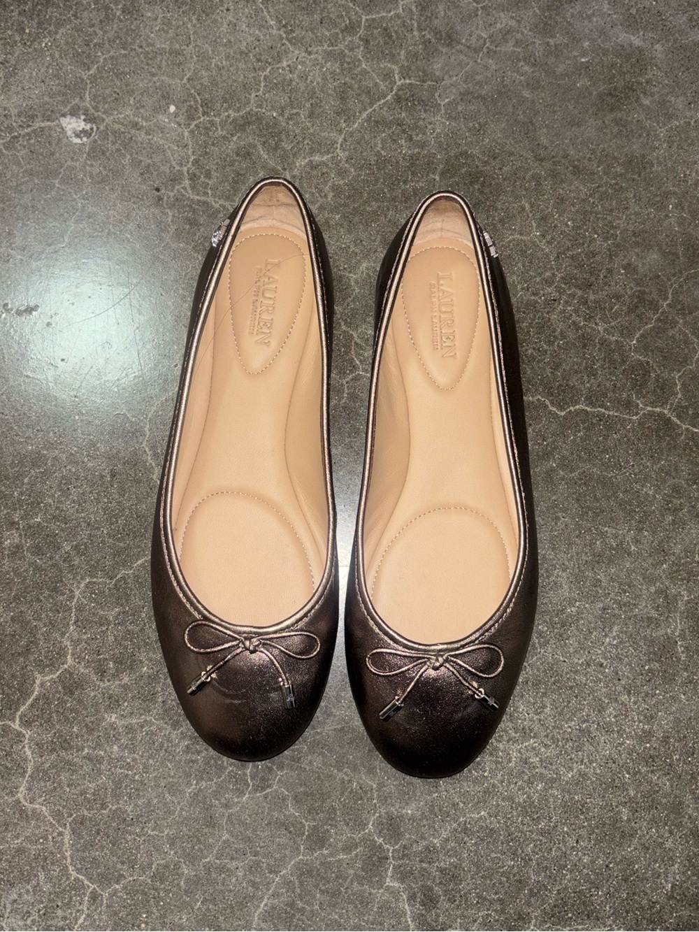 Lauren Ralph Lauren Metallic Brown Leather Ballet Flats with Bow